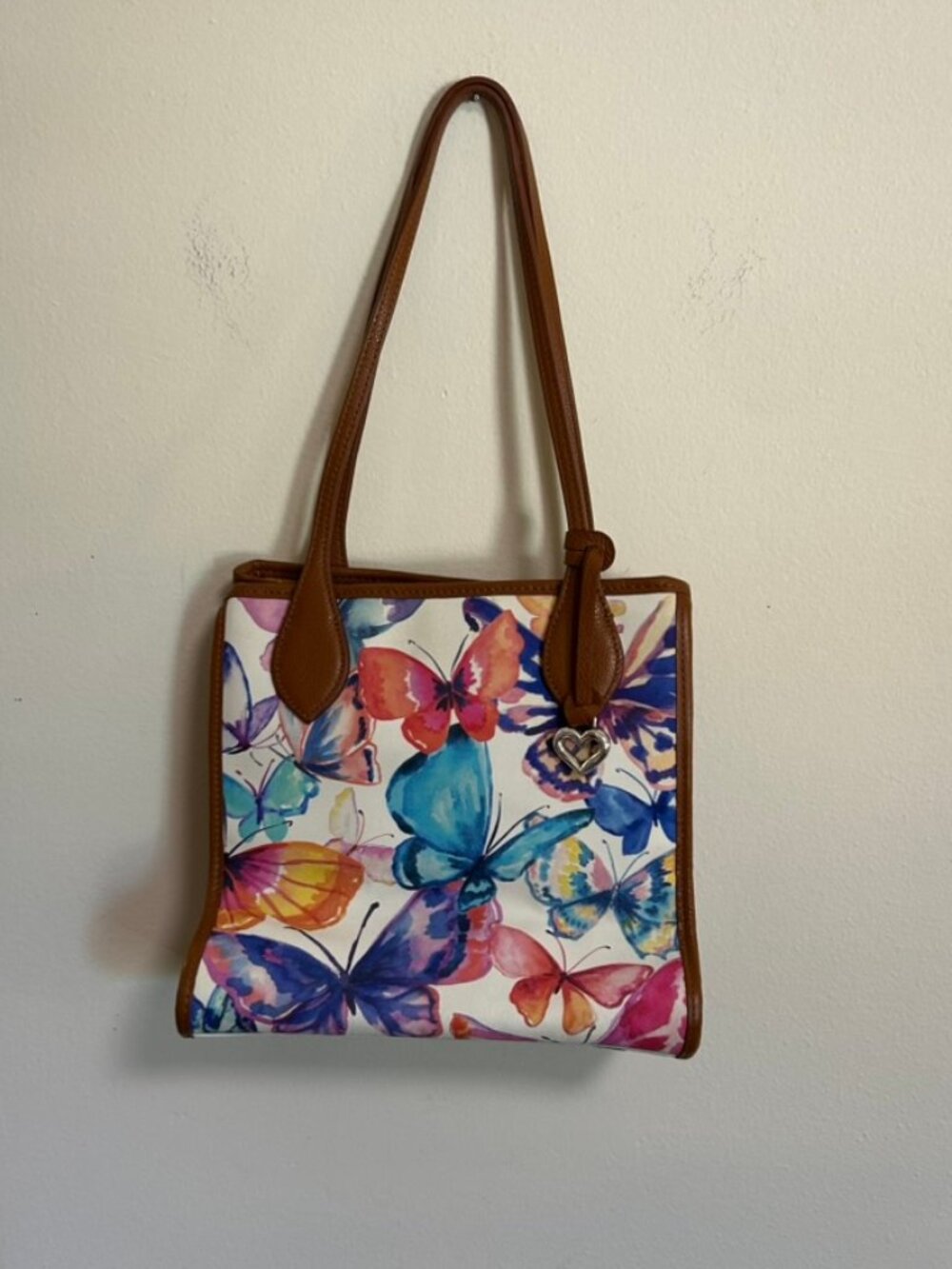 Brighton Butterfly Sky Shopper Coated Canvas Leather Trim Tote Bag Purse
